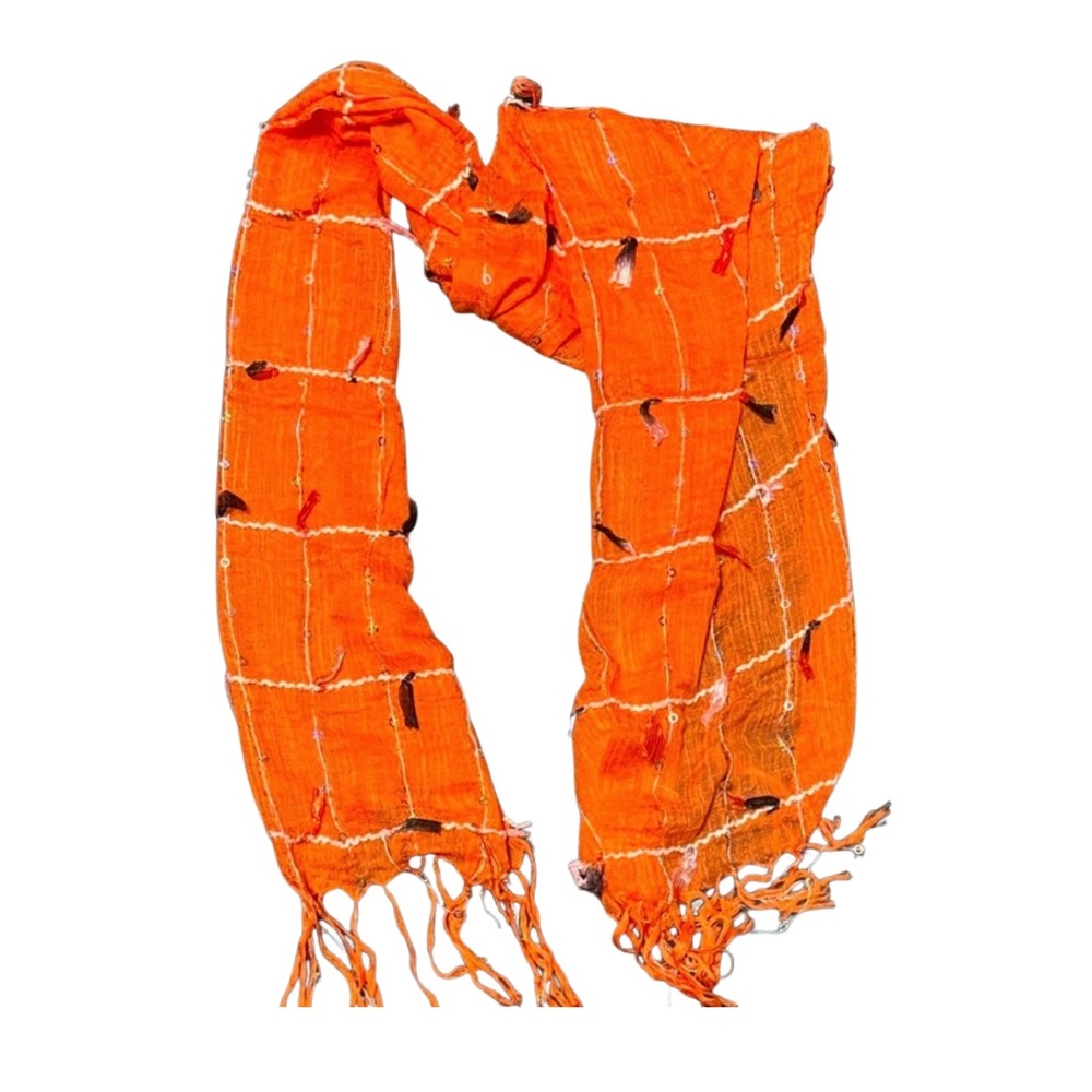 Bright Orange Scarf Sequins + Fringe | Fall Halloween Team Spirit Grid Pattern